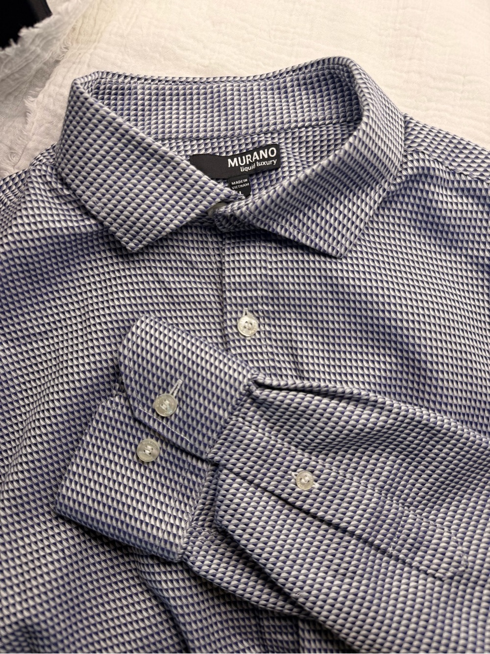 Murano Men's Large Geometric Floral Slim Fit Performance Shirt Blue Stretch